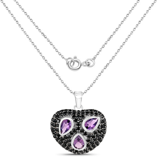 Bids.com 3.19 Carat Genuine Amethyst and Black Spinel .925 Sterling Silver Pendant Pendants White Smoke