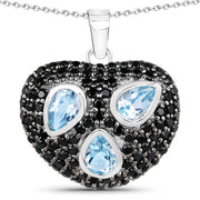 Bids.com 3.52 Carat Genuine Blue Topaz and Black Spinel .925 Sterling Silver Pendant Pendants White Smoke Default Title