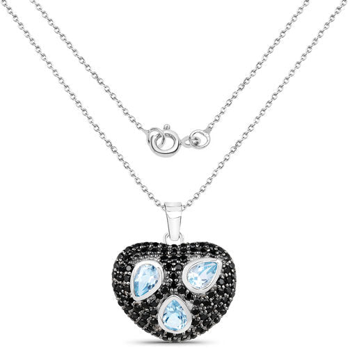 Bids.com 3.52 Carat Genuine Blue Topaz and Black Spinel .925 Sterling Silver Pendant Pendants White Smoke