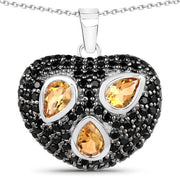 Bids.com 3.19 Carat Genuine Citrine and Black Spinel .925 Sterling Silver Pendant Pendants White Smoke Default Title