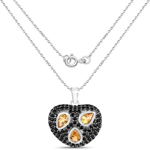 Bids.com 3.19 Carat Genuine Citrine and Black Spinel .925 Sterling Silver Pendant Pendants White Smoke