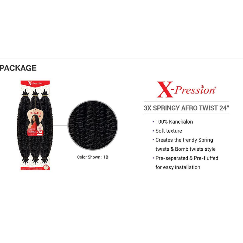 VIP Extensions Outre Crochet Braids X-Pression Twisted Up 3X Springy Afro Twist 24" Hair Extension White Smoke 1,1B,2,4,27,30,613