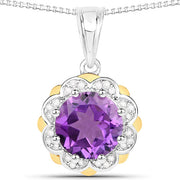 Bids.com 1.87 Carat Genuine Amethyst and White Diamond 14K Yellow Gold with .925 Sterling Silver Pendant Pendants White Smoke Default Title