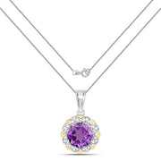 Bids.com 1.87 Carat Genuine Amethyst and White Diamond 14K Yellow Gold with .925 Sterling Silver Pendant Pendants White Smoke
