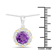 Bids.com 1.87 Carat Genuine Amethyst and White Diamond 14K Yellow Gold with .925 Sterling Silver Pendant Pendants White Smoke