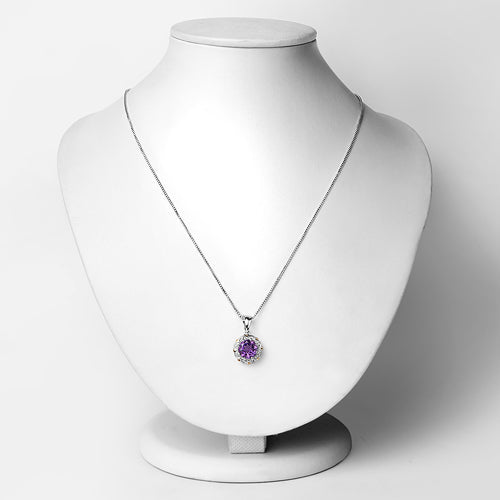 Bids.com 1.87 Carat Genuine Amethyst and White Diamond 14K Yellow Gold with .925 Sterling Silver Pendant Pendants White Smoke