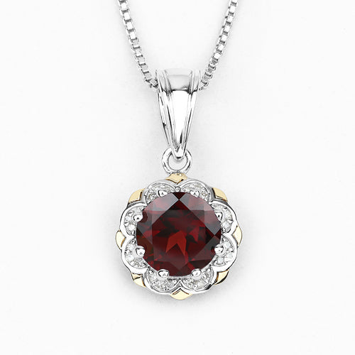Bids.com 2.32 Carat Genuine Garnet and White Diamond 14K Yellow Gold with .925 Sterling Silver Pendant Pendants White Smoke
