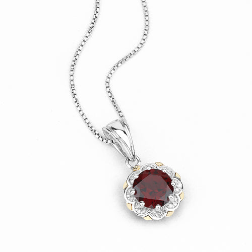 Bids.com 2.32 Carat Genuine Garnet and White Diamond 14K Yellow Gold with .925 Sterling Silver Pendant Pendants White Smoke