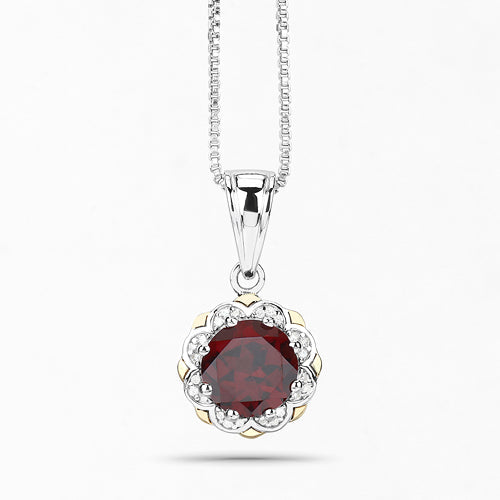 Bids.com 2.32 Carat Genuine Garnet and White Diamond 14K Yellow Gold with .925 Sterling Silver Pendant Pendants White Smoke