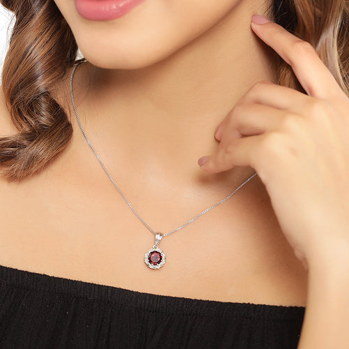 Bids.com 2.32 Carat Genuine Garnet and White Diamond 14K Yellow Gold with .925 Sterling Silver Pendant Pendants Tan
