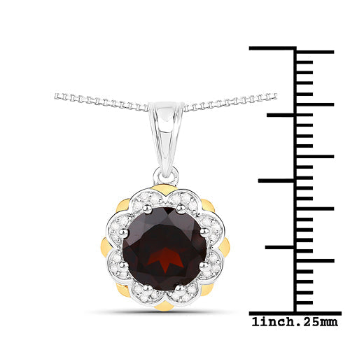 Bids.com 2.32 Carat Genuine Garnet and White Diamond 14K Yellow Gold with .925 Sterling Silver Pendant Pendants White Smoke