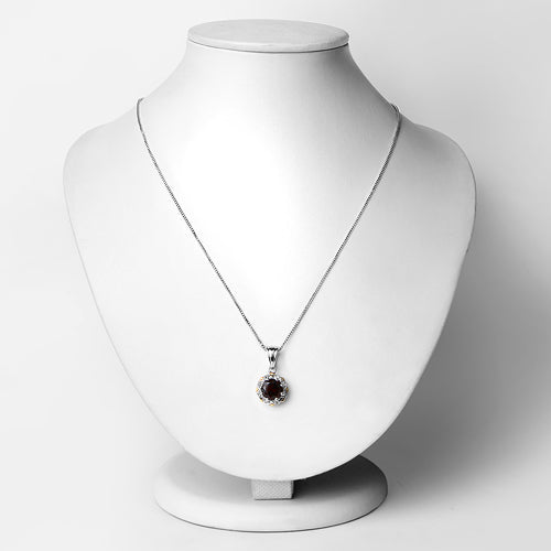 Bids.com 2.32 Carat Genuine Garnet and White Diamond 14K Yellow Gold with .925 Sterling Silver Pendant Pendants White Smoke