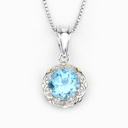 Bids.com 2.32 Carat Genuine Swiss Blue Topaz and White Diamond 14K Yellow Gold with .925 Sterling Silver Pendant Pendants White Smoke
