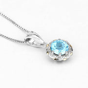 Bids.com 2.32 Carat Genuine Swiss Blue Topaz and White Diamond 14K Yellow Gold with .925 Sterling Silver Pendant Pendants White Smoke