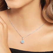 Bids.com 2.32 Carat Genuine Swiss Blue Topaz and White Diamond 14K Yellow Gold with .925 Sterling Silver Pendant Pendants Tan