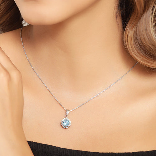 Bids.com 2.32 Carat Genuine Swiss Blue Topaz and White Diamond 14K Yellow Gold with .925 Sterling Silver Pendant Pendants Tan