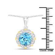 Bids.com 2.32 Carat Genuine Swiss Blue Topaz and White Diamond 14K Yellow Gold with .925 Sterling Silver Pendant Pendants White Smoke