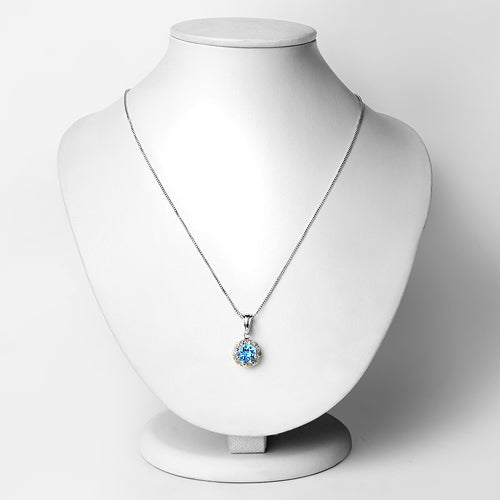 Bids.com 2.32 Carat Genuine Swiss Blue Topaz and White Diamond 14K Yellow Gold with .925 Sterling Silver Pendant Pendants White Smoke