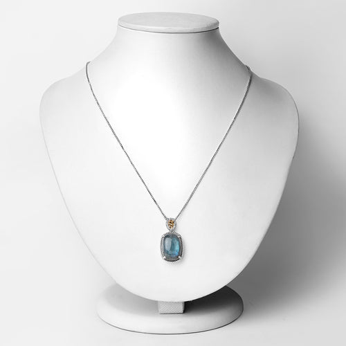Bids.com 11.05 Carat Genuine Labradorite and White Diamond 14K Yellow Gold with .925 Sterling Silver Pendant Pendants White Smoke