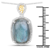 Bids.com 11.05 Carat Genuine Labradorite and White Diamond 14K Yellow Gold with .925 Sterling Silver Pendant Pendants White Smoke