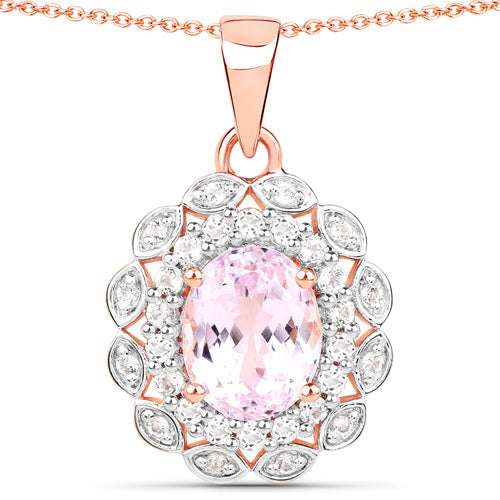Bids.com 4.26 Carat Genuine Kunzite and White Topaz .925 Sterling Silver Pendant Pendants White Smoke Default Title