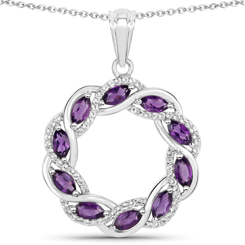 Bids.com 1.83 Carat Genuine Amethyst and White Topaz .925 Sterling Silver Pendant Pendants White Smoke Default Title