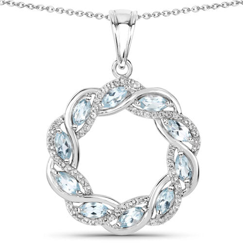 Bids.com 1.93 Carat Genuine Blue Topaz and White Topaz .925 Sterling Silver Pendant Pendants White Smoke Default Title