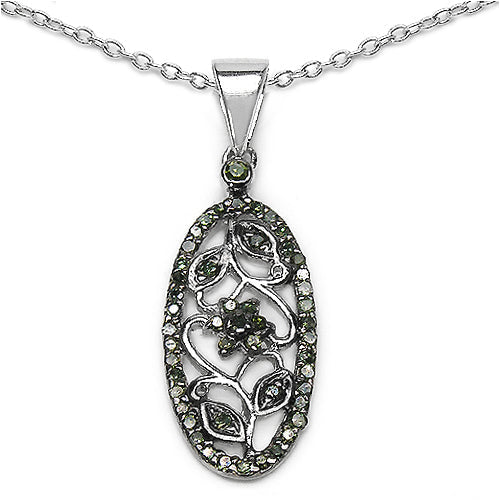 Bids.com 0.22 Carat Genuine Green Diamond .925 Sterling Silver Pendant Pendants White Smoke Default Title