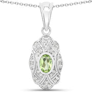 Bids.com 0.55 Carat Genuine Peridot and White Topaz .925 Sterling Silver Pendant Pendants White Smoke Default Title