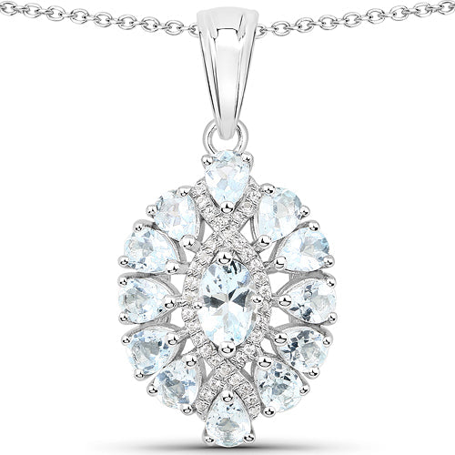 Bids.com 1.89 Carat Genuine Aquamarine and White Topaz .925 Sterling Silver Pendant Pendants White Smoke Default Title