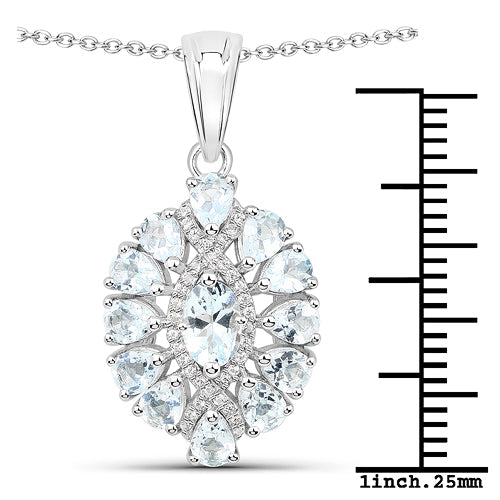 Bids.com 1.89 Carat Genuine Aquamarine and White Topaz .925 Sterling Silver Pendant Pendants White Smoke