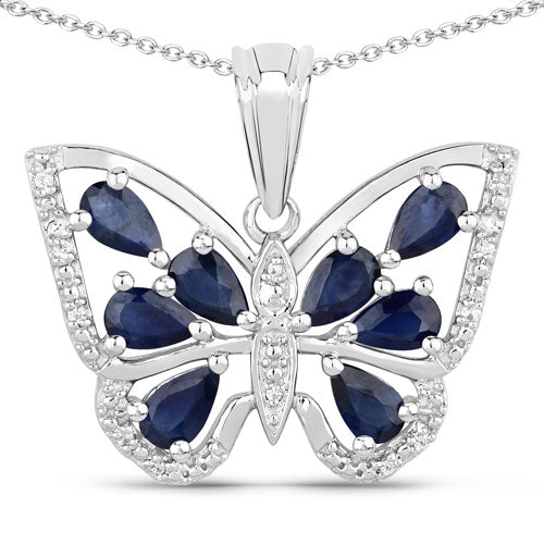 Bids.com 1.67 Carat Genuine Blue Sapphire and White Zircon .925 Sterling Silver Pendant Pendants White Smoke Default Title
