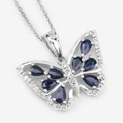 Bids.com 1.67 Carat Genuine Blue Sapphire and White Zircon .925 Sterling Silver Pendant Pendants White Smoke
