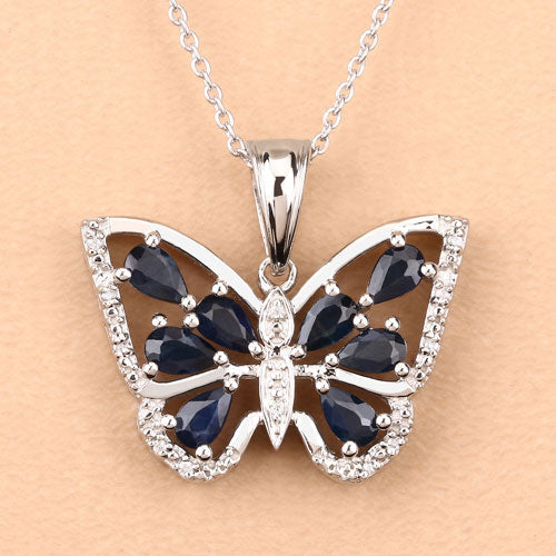Bids.com 1.67 Carat Genuine Blue Sapphire and White Zircon .925 Sterling Silver Pendant Pendants Peach Puff