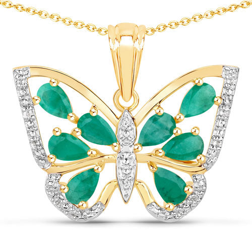 Bids.com 1.91 Carat Genuine Emerald and White Zircon .925 Sterling Silver Pendant Pendants White Smoke Default Title