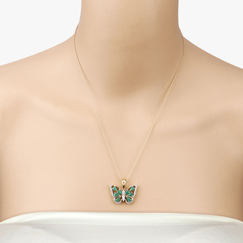 Bids.com 1.91 Carat Genuine Emerald and White Zircon .925 Sterling Silver Pendant Pendants Wheat