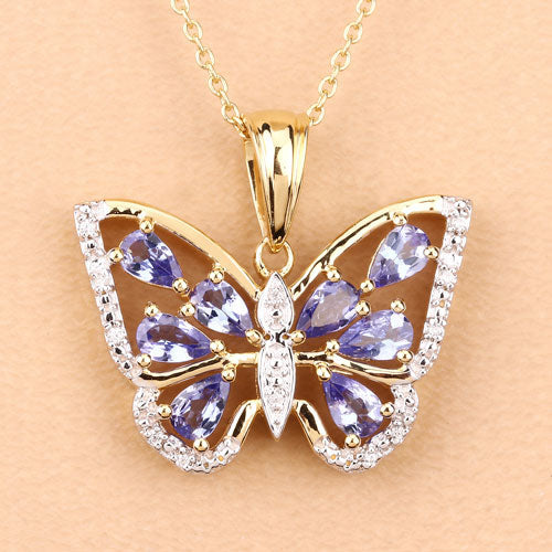 Bids.com 1.75 Carat Genuine Tanzanite and White Zircon .925 Sterling Silver Pendant Pendants Peach Puff