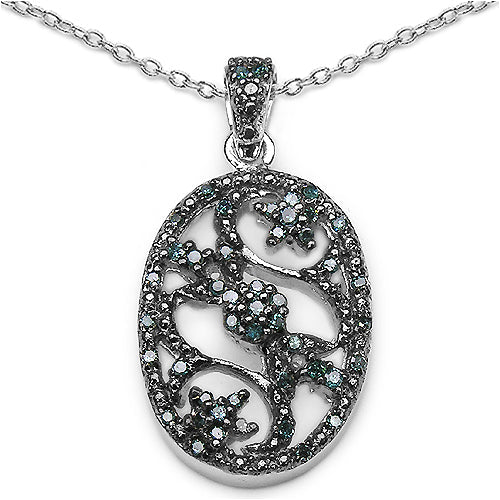 Bids.com 0.28 Carat Genuine Blue Diamond .925 Sterling Silver Pandent Pendants White Smoke Default Title