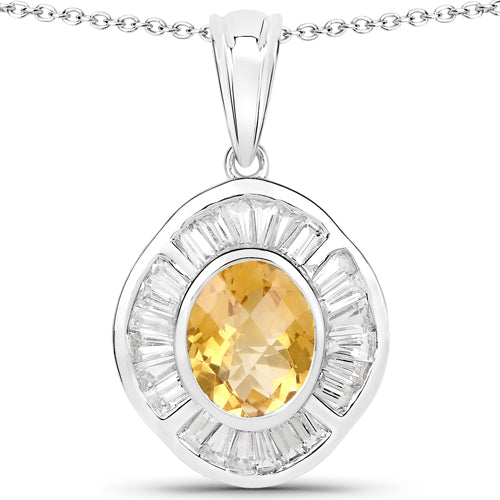 Bids.com 4.18 Carat Genuine Citrine and White Topaz .925 Sterling Silver Pendant Pendants White Smoke Default Title