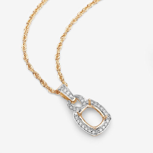 Bids.com 0.25 Carat Genuine White Diamond 14K Yellow Gold Semi Mount Pendant - holds 9x7mm Cushion Gemstone Pendants White Smoke
