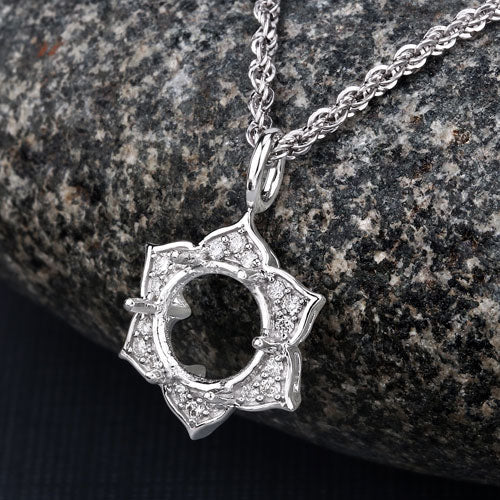 Bids.com 0.14 Carat Genuine White Diamond 14K White Gold Semi Mount Pendant - holds 8.00mm Round Gemstone Pendants Black