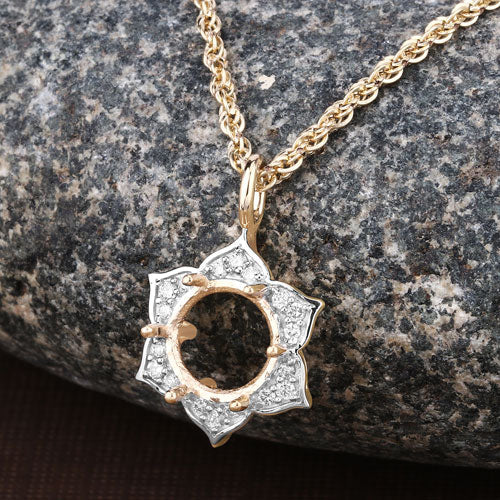 Bids.com 0.14 Carat Genuine White Diamond 14K Yellow Gold Semi Mount Pendant - holds 8.00mm Round Gemstone Pendants Dim Gray