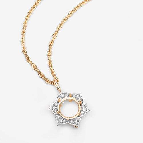 Bids.com 0.14 Carat Genuine White Diamond 14K Yellow Gold Semi Mount Pendant - holds 8.00mm Round Gemstone Pendants White Smoke