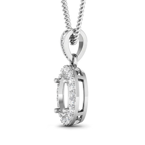 Bids.com 0.18 Carat Genuine White Diamond 14K White Gold Semi Mount Pendant - holds 8x6mm Oval Gemstone Pendants White Smoke