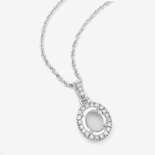 Bids.com 0.18 Carat Genuine White Diamond 14K White Gold Semi Mount Pendant - holds 8x6mm Oval Gemstone Pendants White Smoke