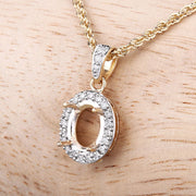 Bids.com 0.18 Carat Genuine White Diamond 14K Yellow Gold Semi Mount Pendant - holds 8x6mm Oval Gemstone Pendants Light Gray