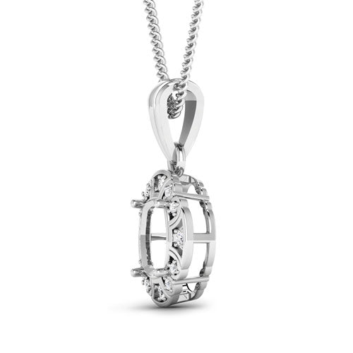 Bids.com 0.09 Carat Genuine White Diamond 14K White Gold Semi Mount Pendant - holds 8x8mm Cushion Gemstone Pendants White Smoke