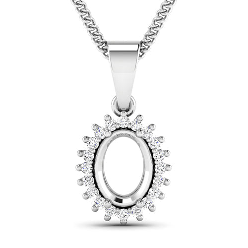Bids.com 0.13 Carat Genuine White Diamond 14K White Gold Semi Mount Pendant - holds 8x6mm Oval Gemstone Pendants White Smoke Default Title