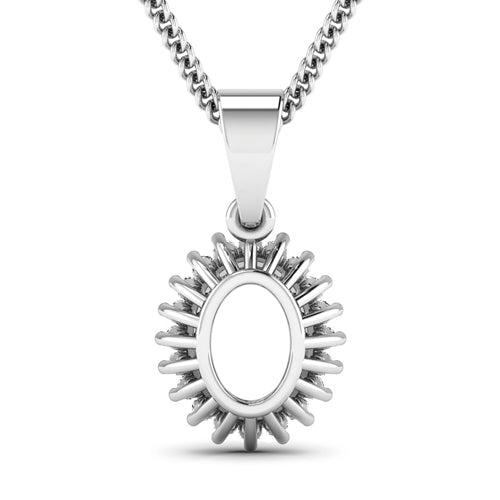 Bids.com 0.13 Carat Genuine White Diamond 14K White Gold Semi Mount Pendant - holds 8x6mm Oval Gemstone Pendants White Smoke