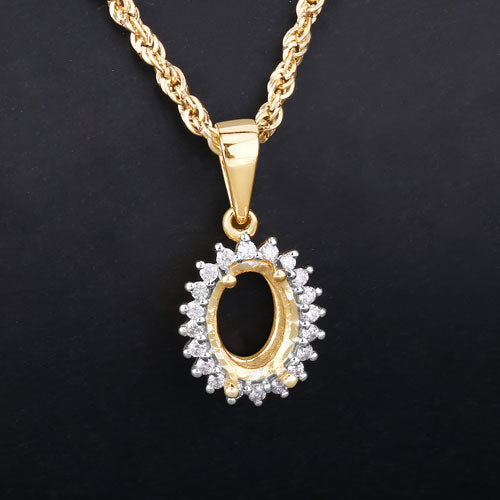 Bids.com 0.13 Carat Genuine White Diamond 14K Yellow Gold Semi Mount Pendant - holds 8x6mm Oval Gemstone Pendants Black